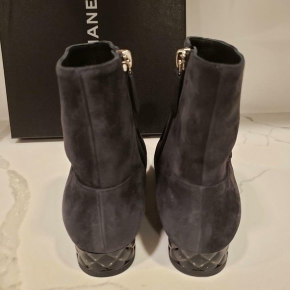 CHANEL 18B Suede Buckled Pointed Toe Short Ankle Booties Boots - Picture 5 of 12